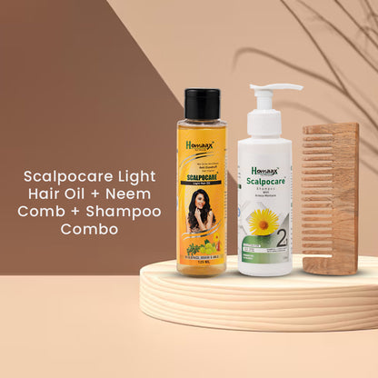 Scalpocare Light Hair Oil + Neem Comb + Shampoo Combo
