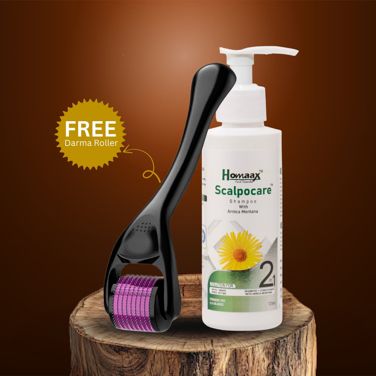 Scalpocare Shampoo With Arnica Montana  – 2 in 1 Shampoo + Conditioner (125ml)  FREE Derma Roller